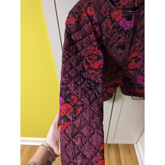 Vintage 1980s Carole Little Purple Poppy Floral Quilted Equestrian Art Jacket 10 - Picture 4 of 8